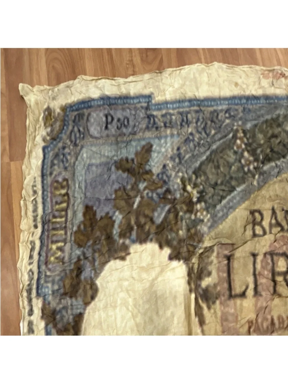Vintage-Inspired Blue and Cream Wall Tapestry - Banca D'Italia Motif